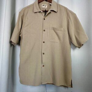 Vintage Silk Tan 100% Silk Button Down Shirt Men's Large